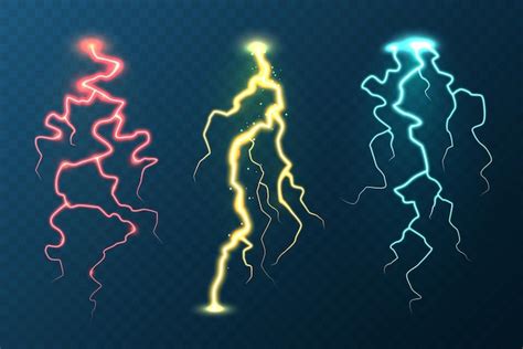 Premium Vector Realistic Colorful Lightning Collection On Blue