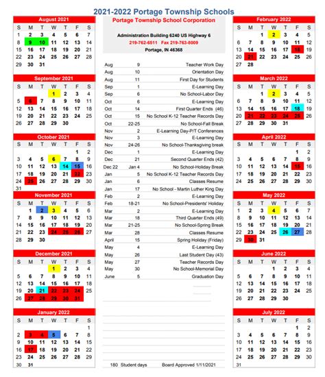 Portage Township Schools Calendar 2021-2022 [PDF]