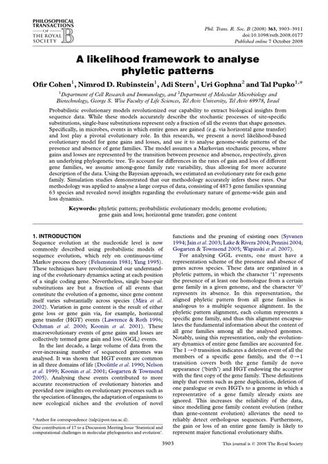 Pdf A Likelihood Framework To Analyse Phyletic Patterns