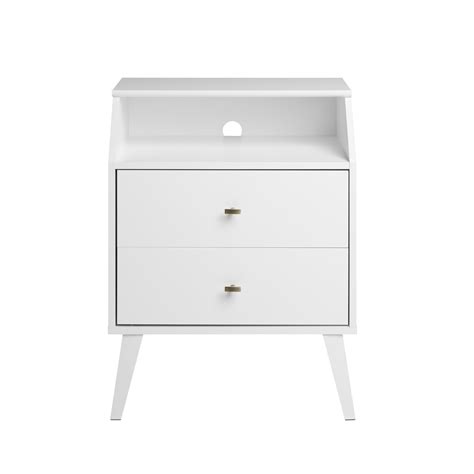 Prepac Milo Mid Century Modern 2 Drawer Nightstand With Angled Top