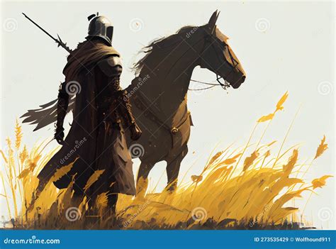 A Golden Knight And His Horse Walking To Field Of Swords Generate Ai