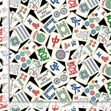 Mahjong Tiles On Black Fabric By The Yard Fun By Timeless Treasures