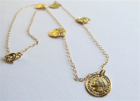 Coin Necklace Gold Necklace Gold Coin Necklace Gold Disc Etsy