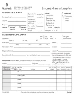 Fillable Online Employee Enrollment And Change Form Group Health Use