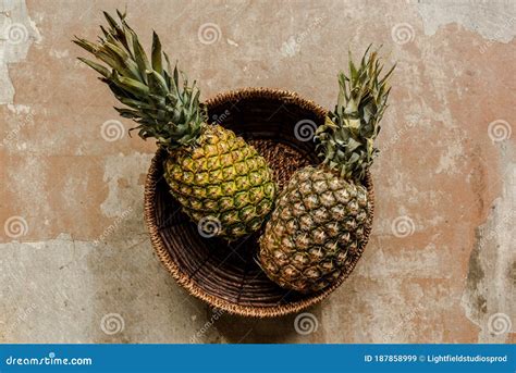 Exotic Pineapples Coconuts Banana Melon Lemon Tropical Palm And Monstera Leaves On Green