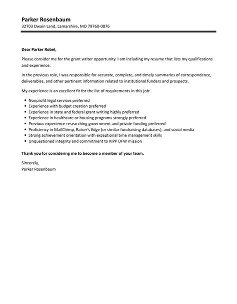 Grant Writer Cover Letter Velvet Jobs