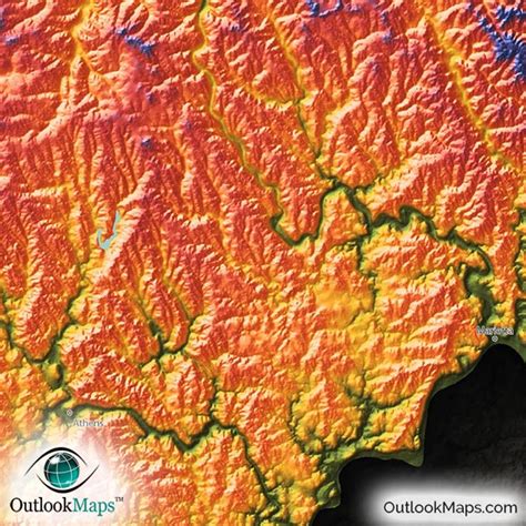 Colorful Ohio Wall Map | 3D Topographical Physical Features