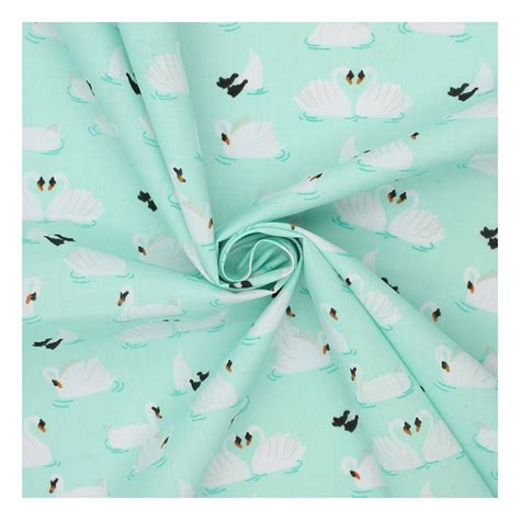 Mint Swan Polycotton Fabric By The Metre Hobbycraft