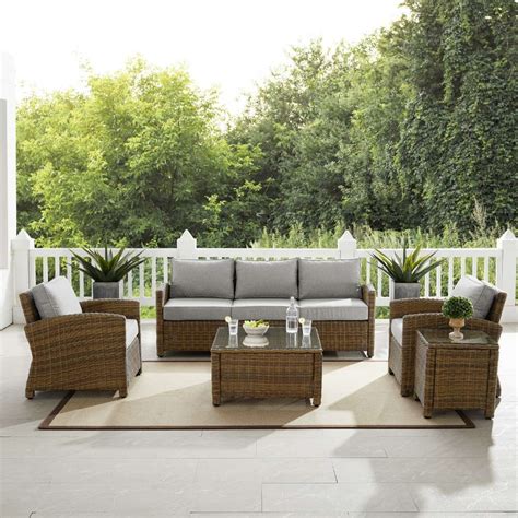 Crosley Furniture Bradenton 5Pc Outdoor Wicker Sofa Set Gray