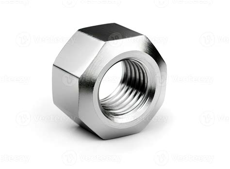 Macro shot metal nut isolated on white background. Chromed screw nut ...