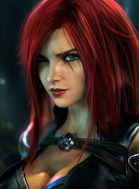 Sevenbees Women Redhead Long Hair Cgi League Of Legends Katarina