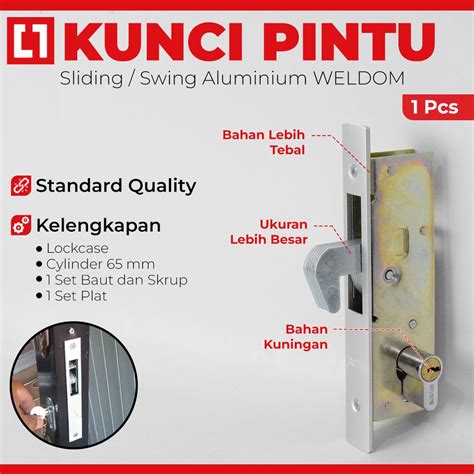 Jual Kunci Pintu Swing Sliding Geser Aluminium 1 Set 5237 Kait Weldom