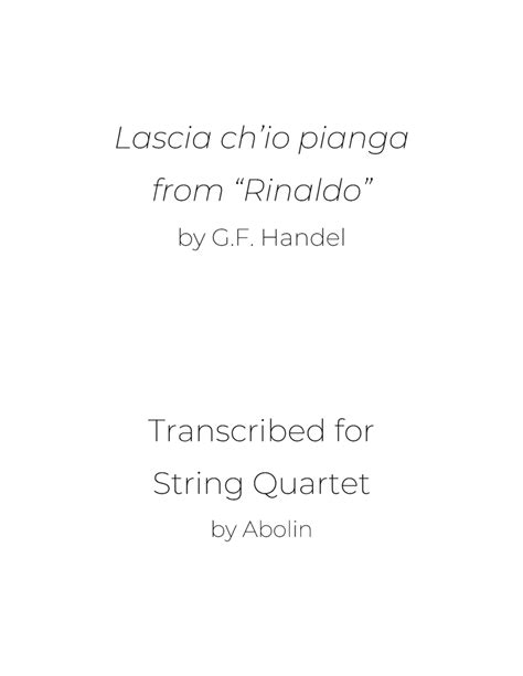 Handel Lascia Ch Io Pianga From Rinaldo String Quartet Sheet Music G F Handel String