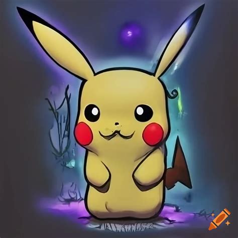 Acrylic Painting Of Pikachu In A Haunted House On Craiyon