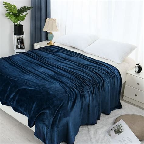 Super Soft Flannel Blanket Reversible Velvet Plush Blanketqueennavy