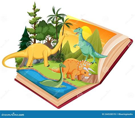 Scene With Dinosaurs In Forest Stock Vector Illustration Of Book