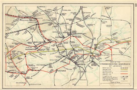 London Underground Railways Tube Network Map Old Antique Plan The