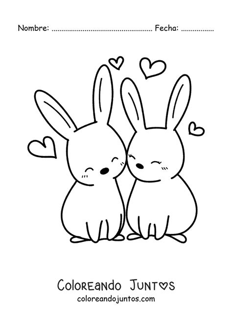 Pareja De Conejos Kawaii Enamorados Coloreando Juntos