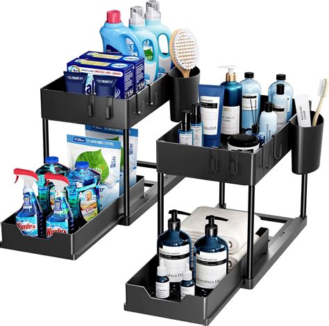 2 Pack Under Sink Organizers With Sliding Drawer Multi Purpose