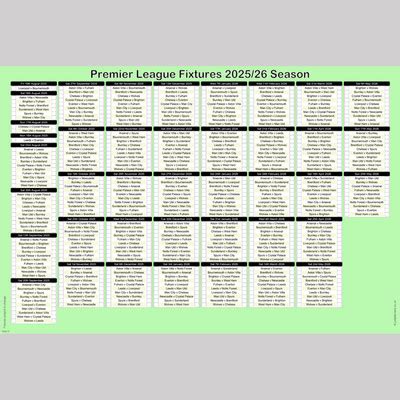 2025/26 Season Premier League Fixtures Wall Chart Planner ships folded ...
