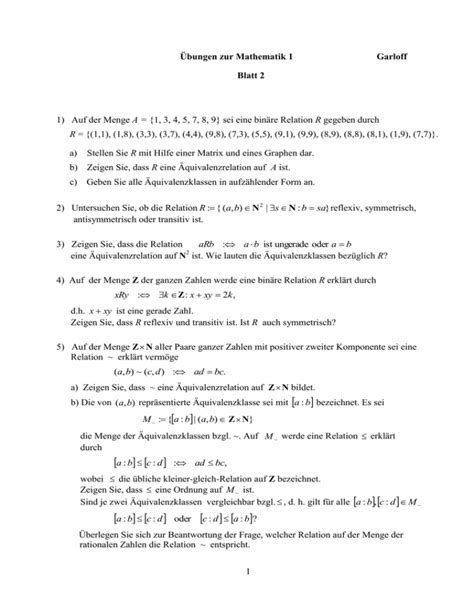 Übungen zur Diskreten Mathematik Garloff