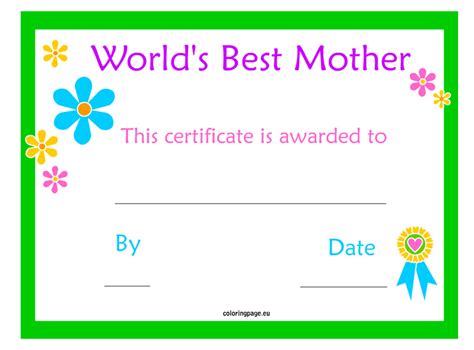 Best Images Of Best Mom Award Printable Certificate On Valentine S