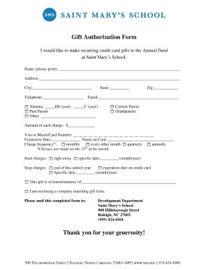 Fillable Online Sms Recurring Gift Authorization Form Saint Mary S