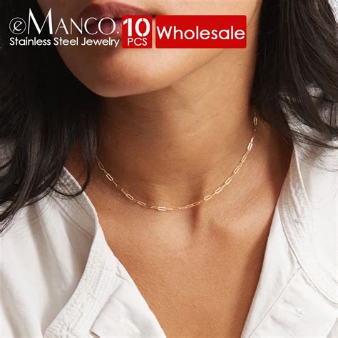 Emanco Pcs Gold Color Fine Chain Necklace For Women Stainless Steel