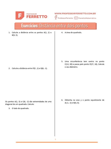 Exercícios sobre Distância entre Pontos | PDF