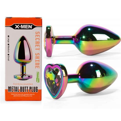 X Men Secret Shine Metal Butt Plug Rainbowheart L Dildo Bg