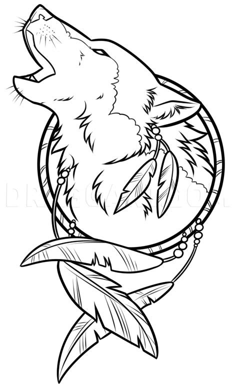 A Drawing Of A Wolf In A Circle With An Arrow On It S Side