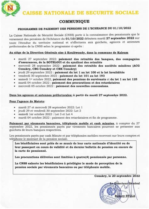 Cnss Voici Le Programme De Versement Des Pensions De L Ch Ance Du