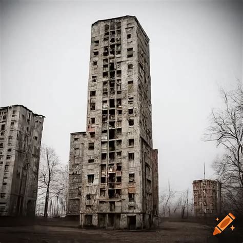 Soviet Slum Building Being Renovated Among Other Buildings On Craiyon