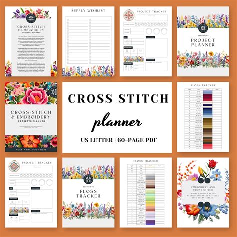 Cross Stich Planner Printable Embroidery Design Project Tracker Cross