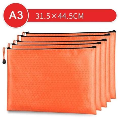 POCHETTE PLASTIQUE A3 orange 5pcs Sac à documents A4 B4 5 pièces sac