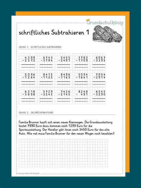 Schriftliche Subtraktion Arbeitsbl Tter Klasse Pdf Brent Martin Schule