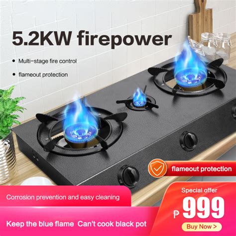 Gas Stove Double Burner Kw High Fire Desktop Stainless Steel Body