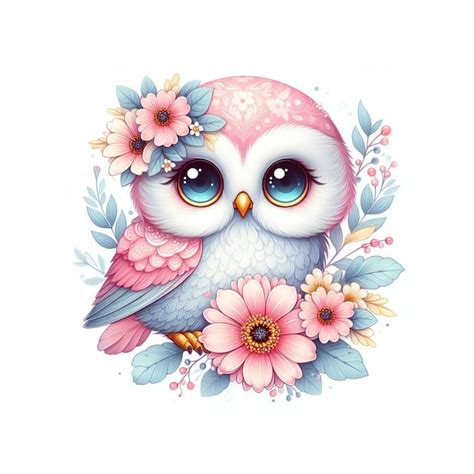 Premium Photo Owl Illustration With Bouquets Of Flowers