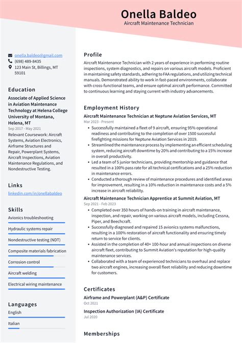 Top 16 Aircraft Maintenance Technician Resume Objective Examples