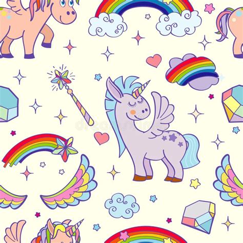 Vector Hand Drawn Unicorns And Magic Seamless Pattern Stock Vector