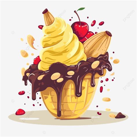 Banana Split Vector Png Pegatina Clipart Helado Con Salsa De