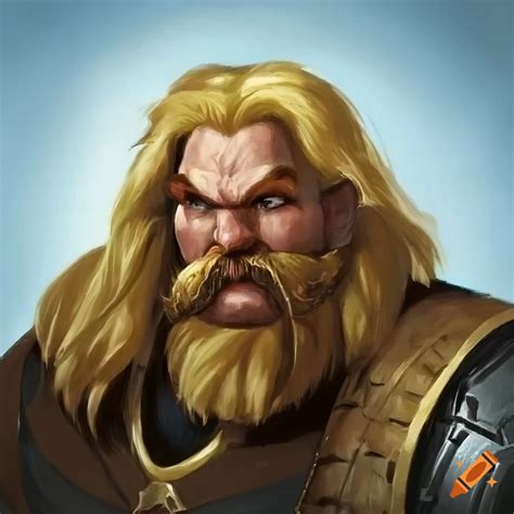 Angry Dwarf Platinum Blonde Hair Blonde Beard Warrior Plate Armor