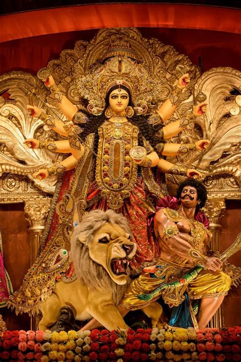 Goddess Devi Durga Idol Decorated At A Puja Pandal In Kolkata West