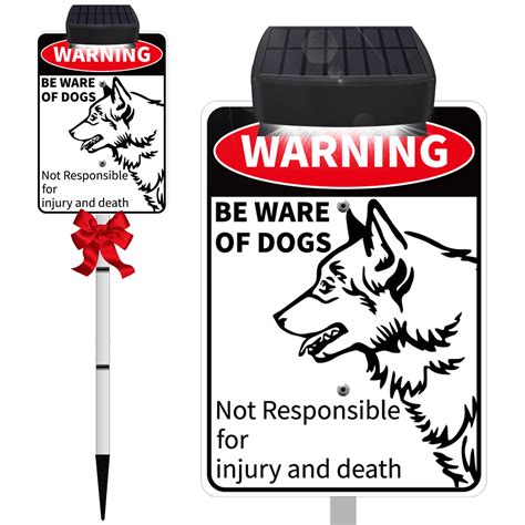 Beware of Dog Sign Solar Powered,Funny Dog Warning Signs for Private Property,Reflective yard ...