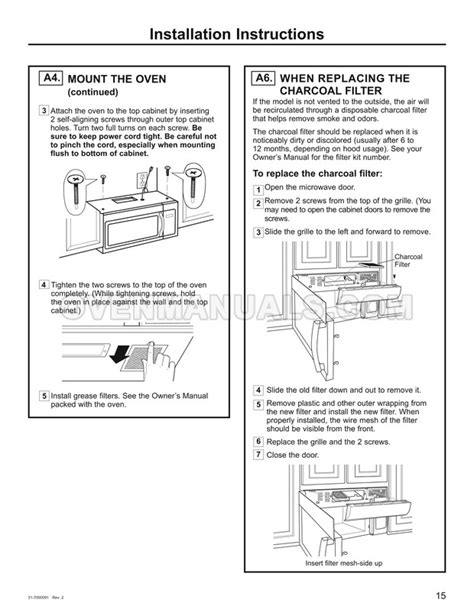 GE JVM3160RFSS Microwave Oven Installation Instructions