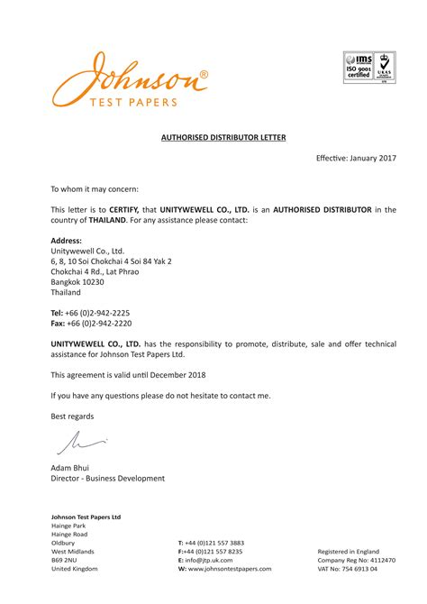 Official Distributor Letter 6 Examples Format PDF