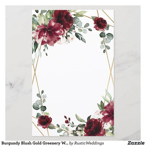 Burgundy Blush Gold Greenery Wedding Menu Cards Zazzle Wedding