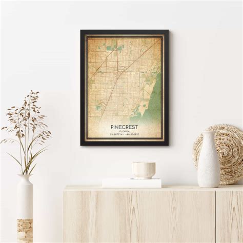 Vintage Pinecrest Florida Map Poster, Modern Home Decor Wall Art Print ...