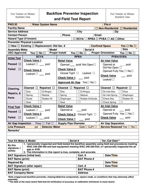 Washington Backflow Preventer Inspection And Field Test Report Fill Out Sign Online And