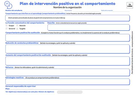 Plantillas Para Plan De Gesti N Del Comportamiento